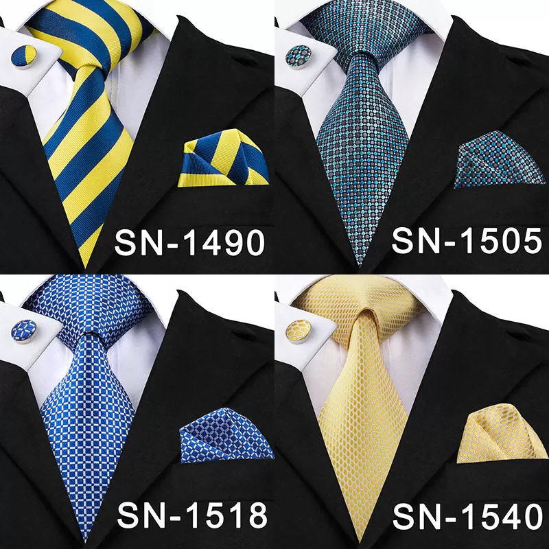 Classic Blue Black Striped Solid Neck Tie for Men Party Silk Tie Set