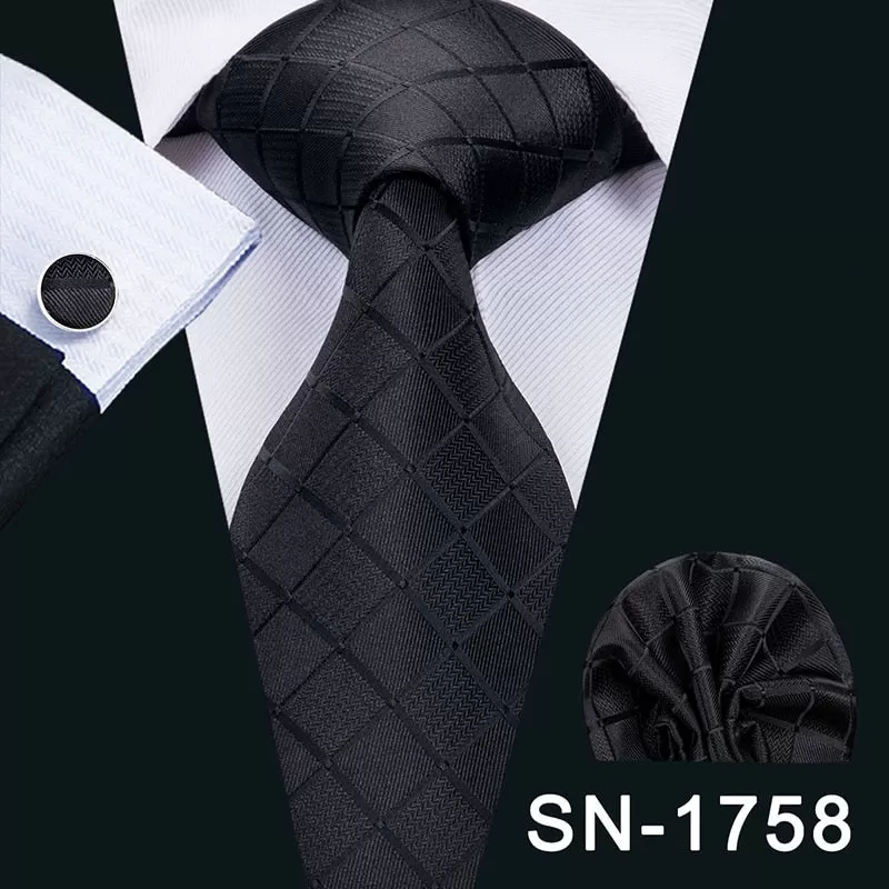 Classic Blue Black Striped Solid Neck Tie for Men Party Silk Tie Set