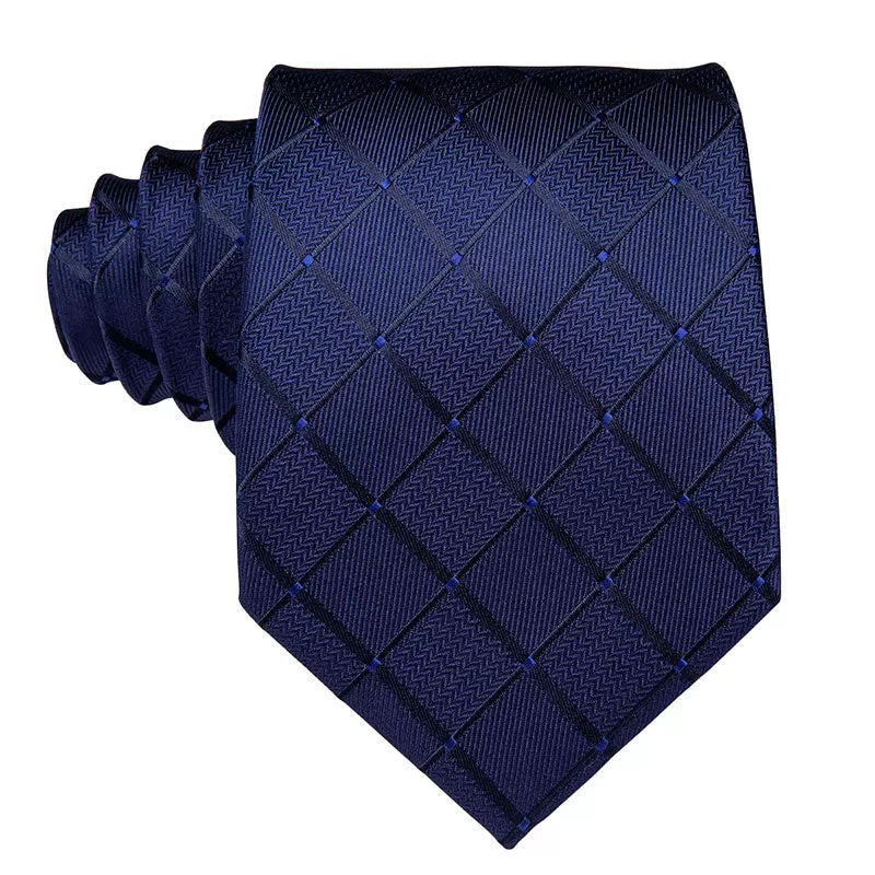 Classic Blue Black Striped Solid Neck Tie for Men Party Silk Tie Set