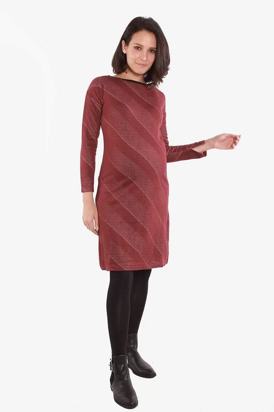 Colette Bateau Neck Dress Maroon | Spring Maternity