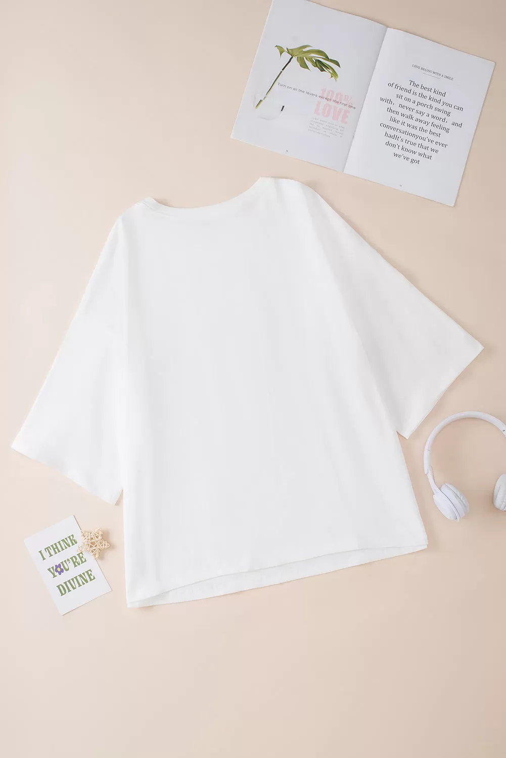 Colorblock Star Patched Half Sleeve Oversized Tee