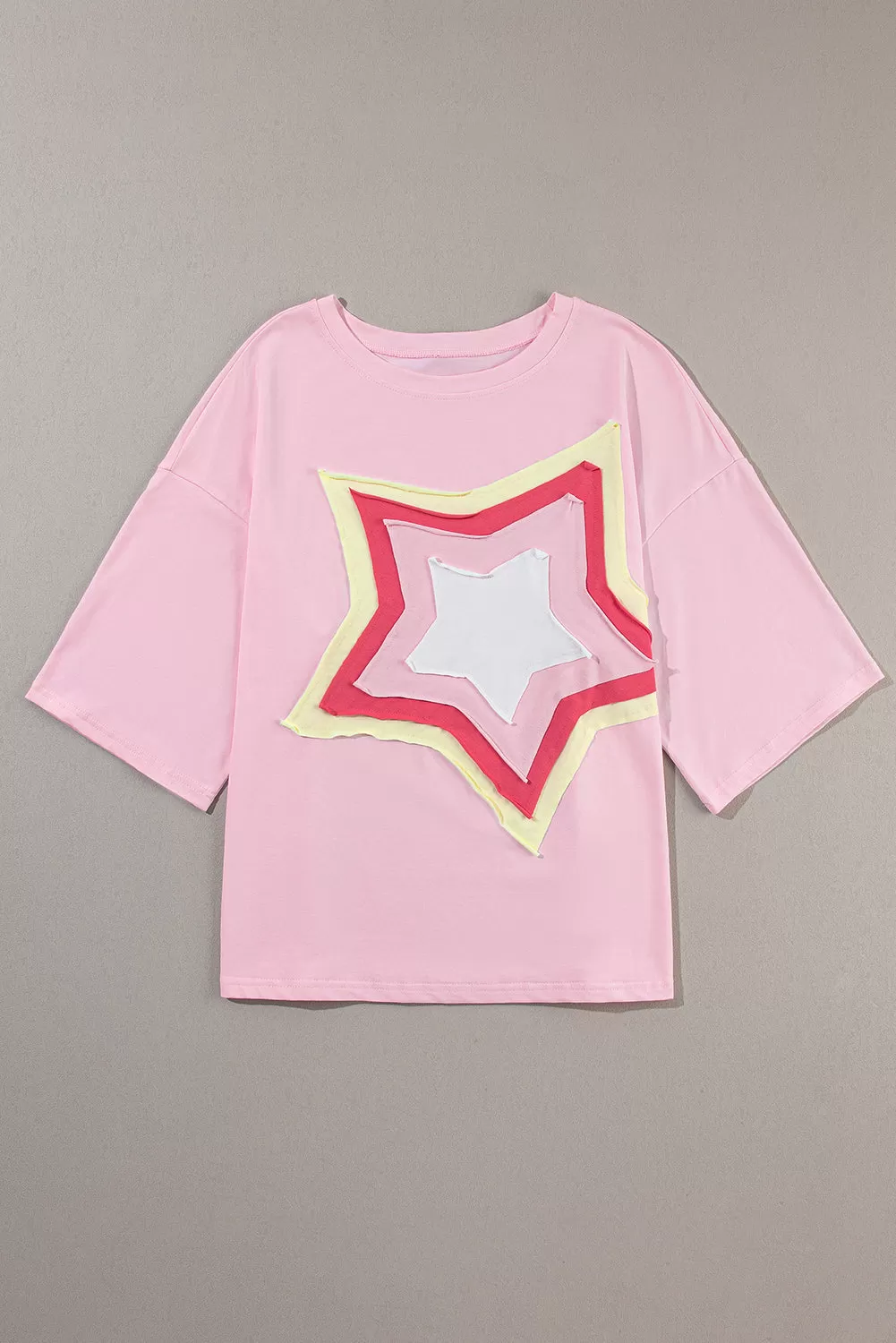 Colorblock Star Patched Half Sleeve Oversized Tee