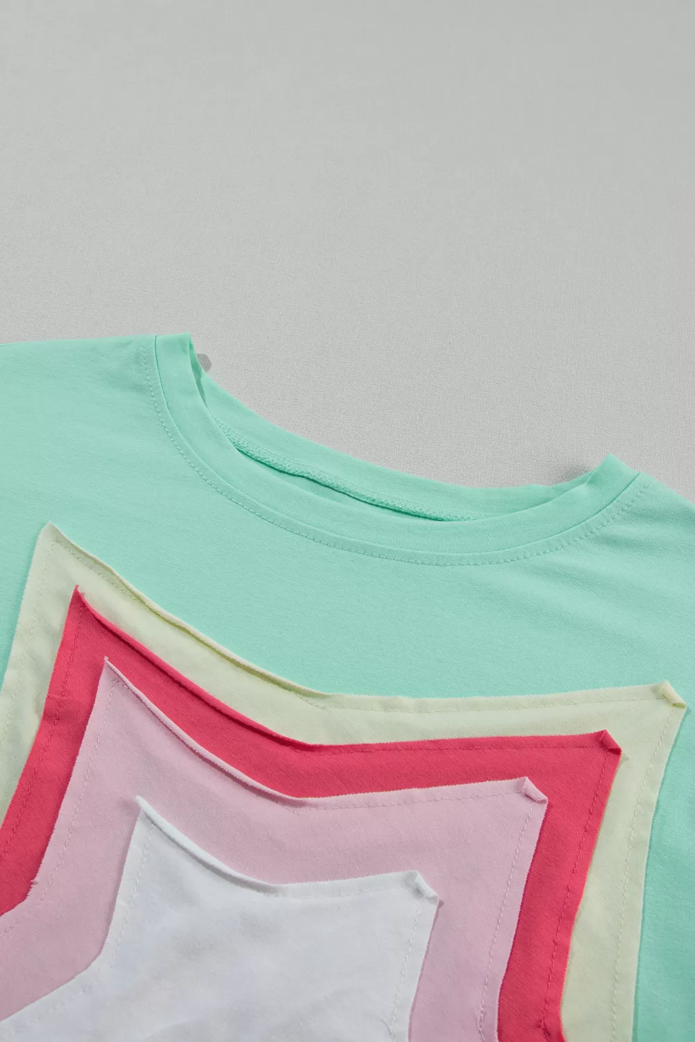 Colorblock Star Patched Half Sleeve Oversized Tee