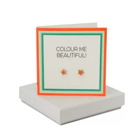 Coral And Mint Colour Card - Coral Enamel Star Studs