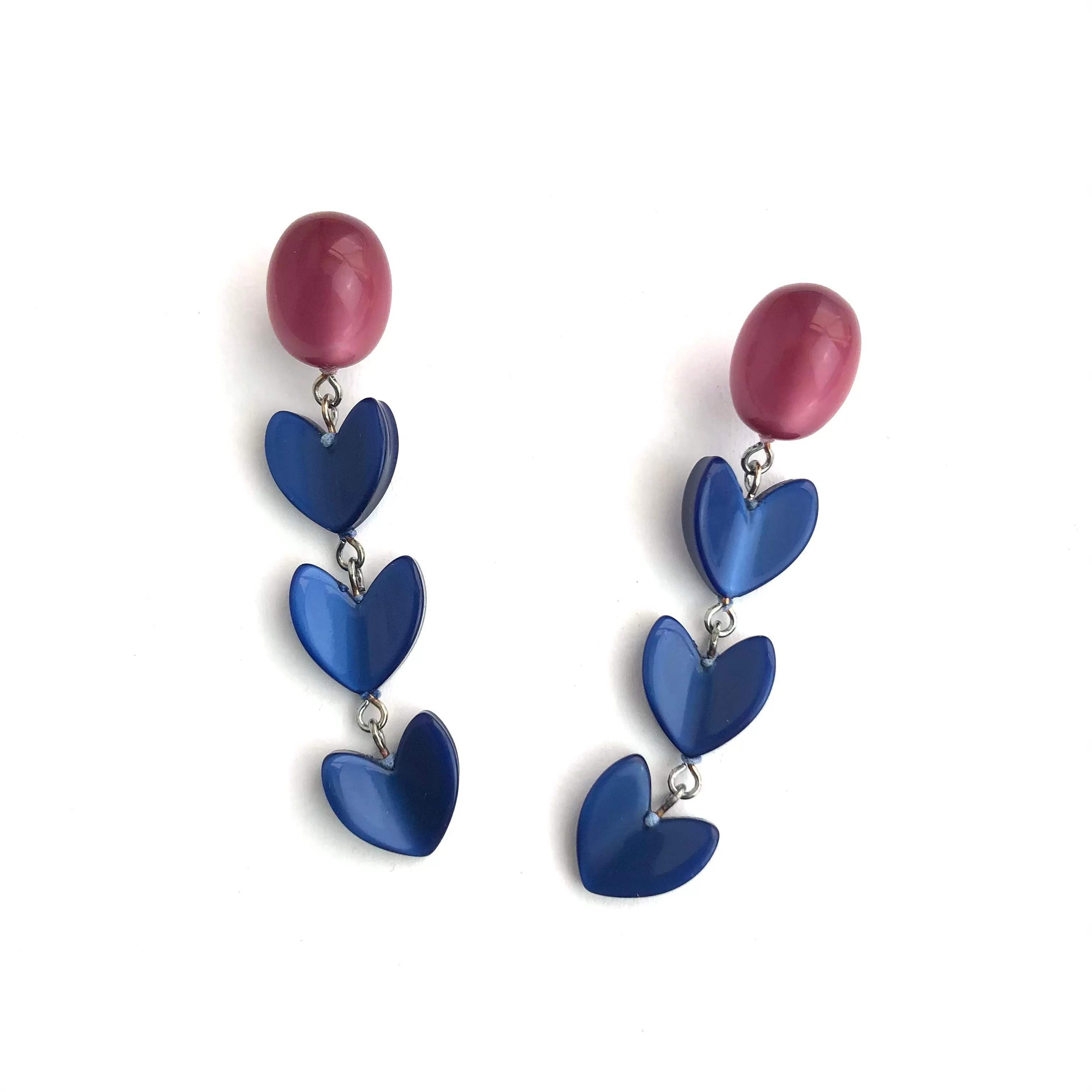 Cranberry & Cobalt Ivy Leaf Drop Moonglow Statement Earrings *