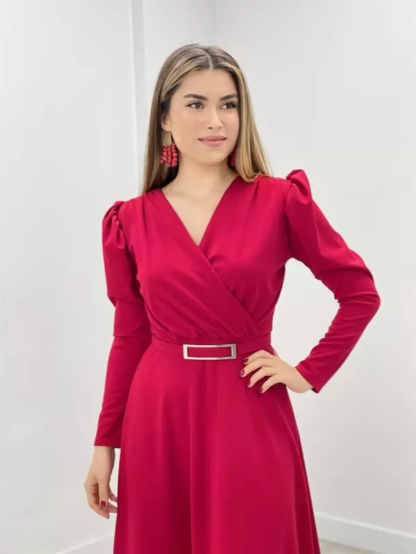 Crepe Fabric Cruiser Collar İs A Weight Dress - Red