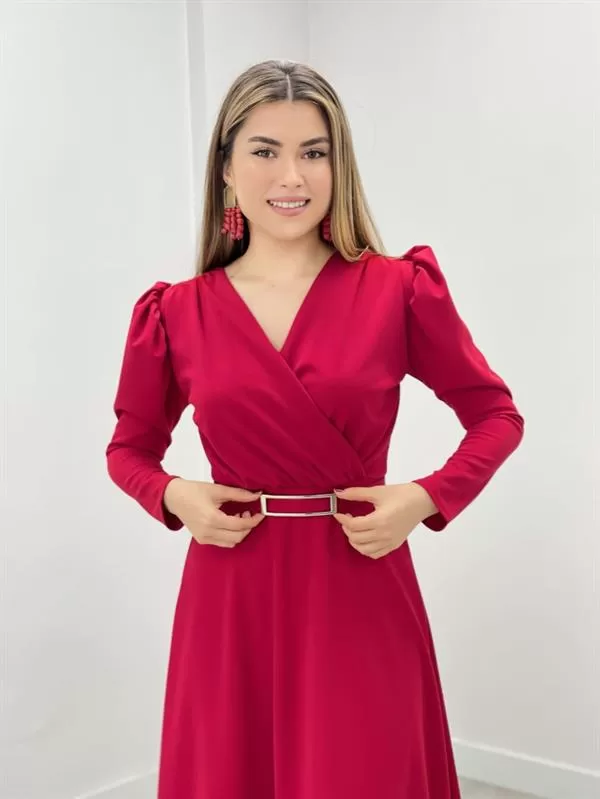 Crepe Fabric Cruiser Collar İs A Weight Dress - Red