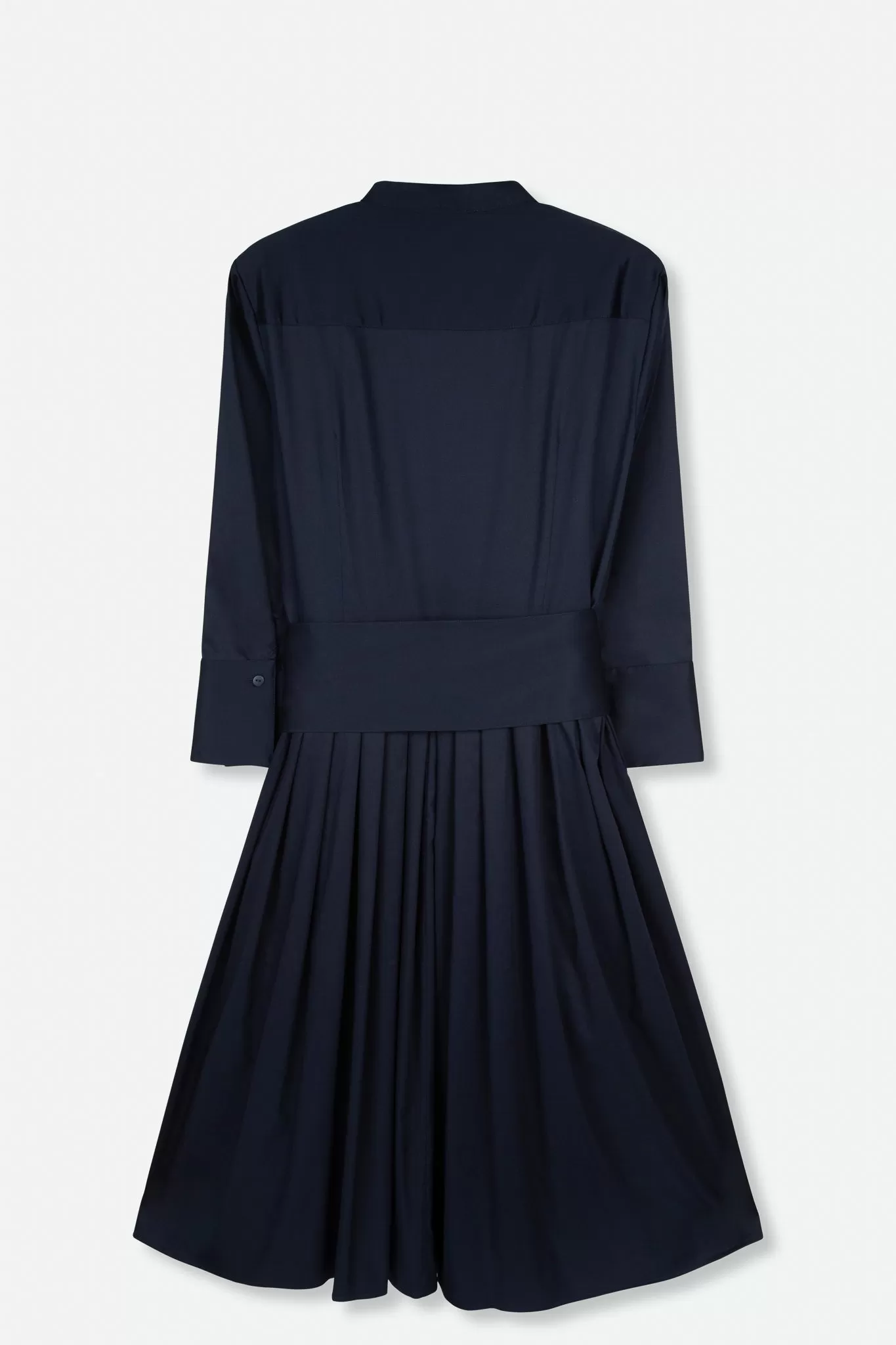 DARA PLEATED SKIRT COLLAR DRESS WITH SASH IN ITALIAN COTTON STRETCH