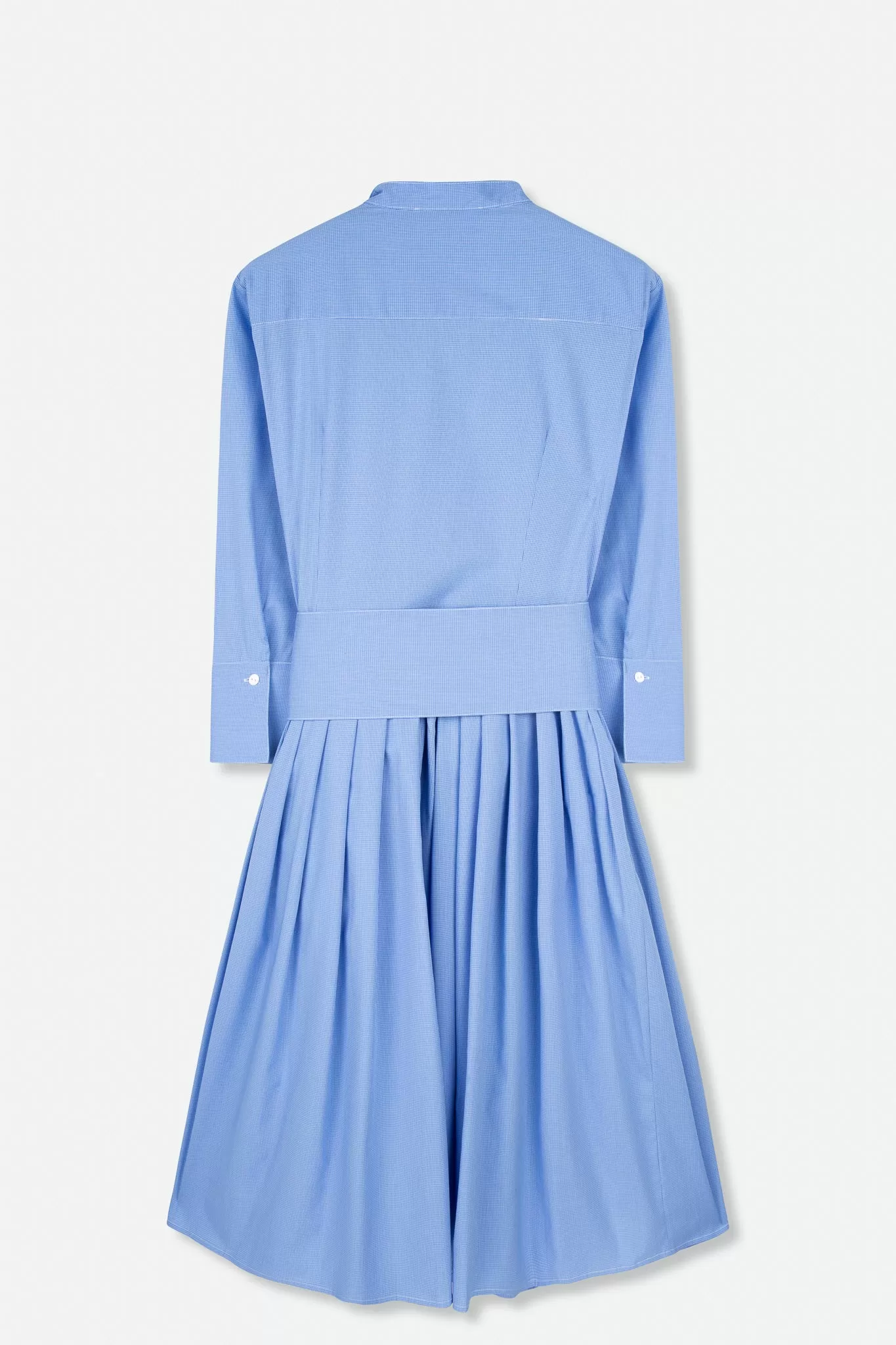 DARA PLEATED SKIRT COLLAR DRESS WITH SASH IN ITALIAN COTTON STRETCH