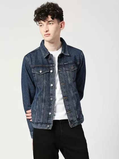 Dark Blue Oliver Printed Denim Jacket