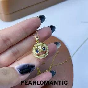 [Designer's Choice] Sapphire 0.3ct   Zircon Owl Bird Design Pendant w/ S925 Gold Plated