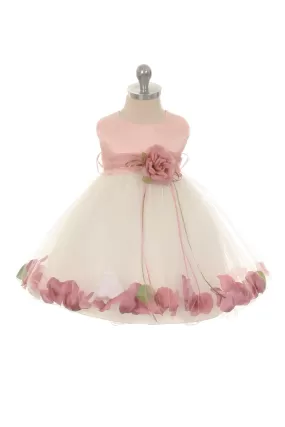 Dusty Rose Top Satin Flower Petal Baby Dress with Organza Sash