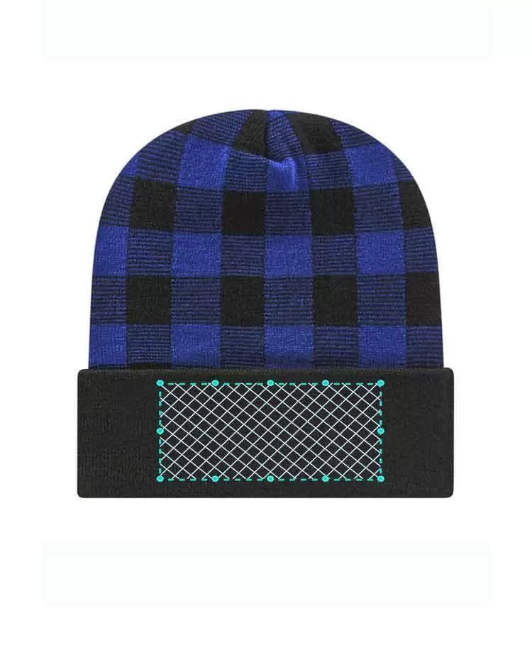 Embroidered Blue Plaid Beanies