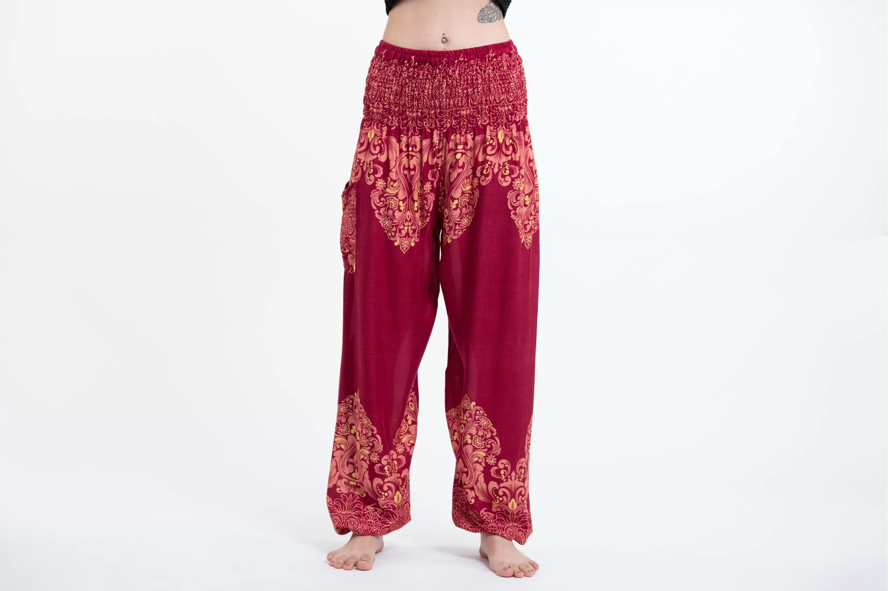 Floral Vines Women's Harem Pants in Red