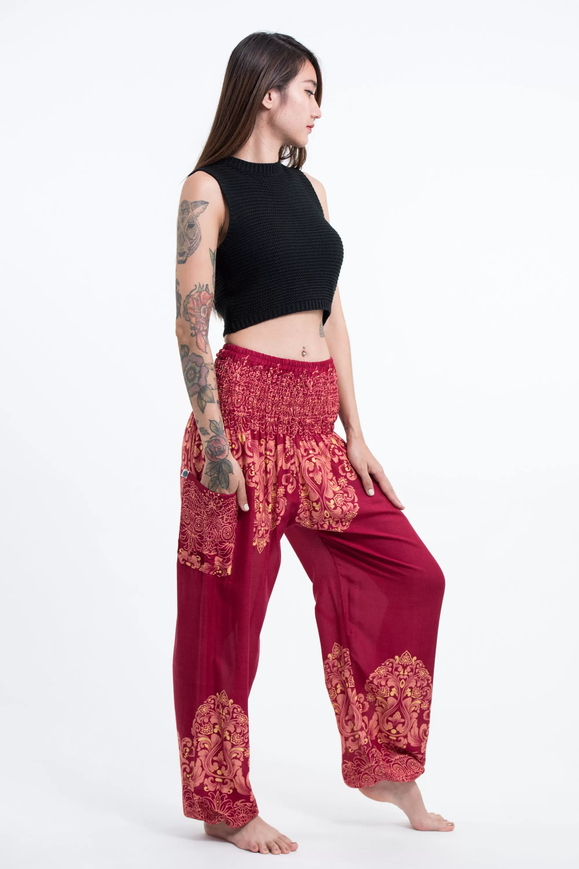 Floral Vines Women's Harem Pants in Red