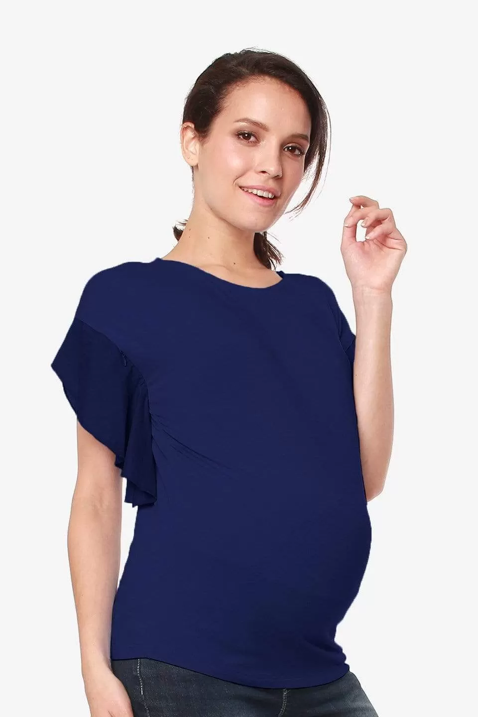 Flutter Sleeves Caela Nursing Top Navy