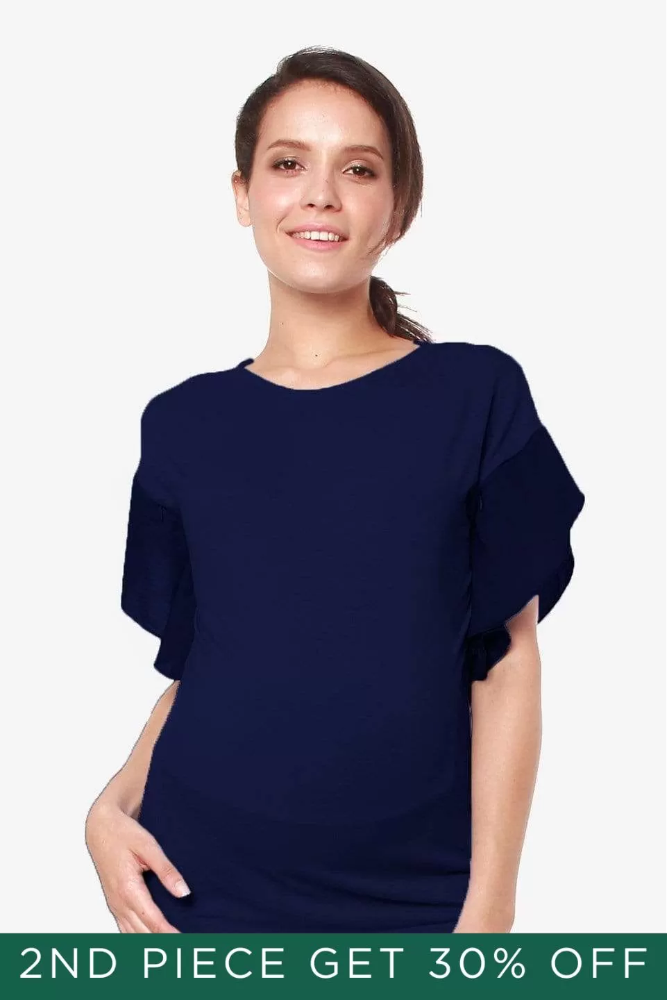 Flutter Sleeves Caela Nursing Top Navy