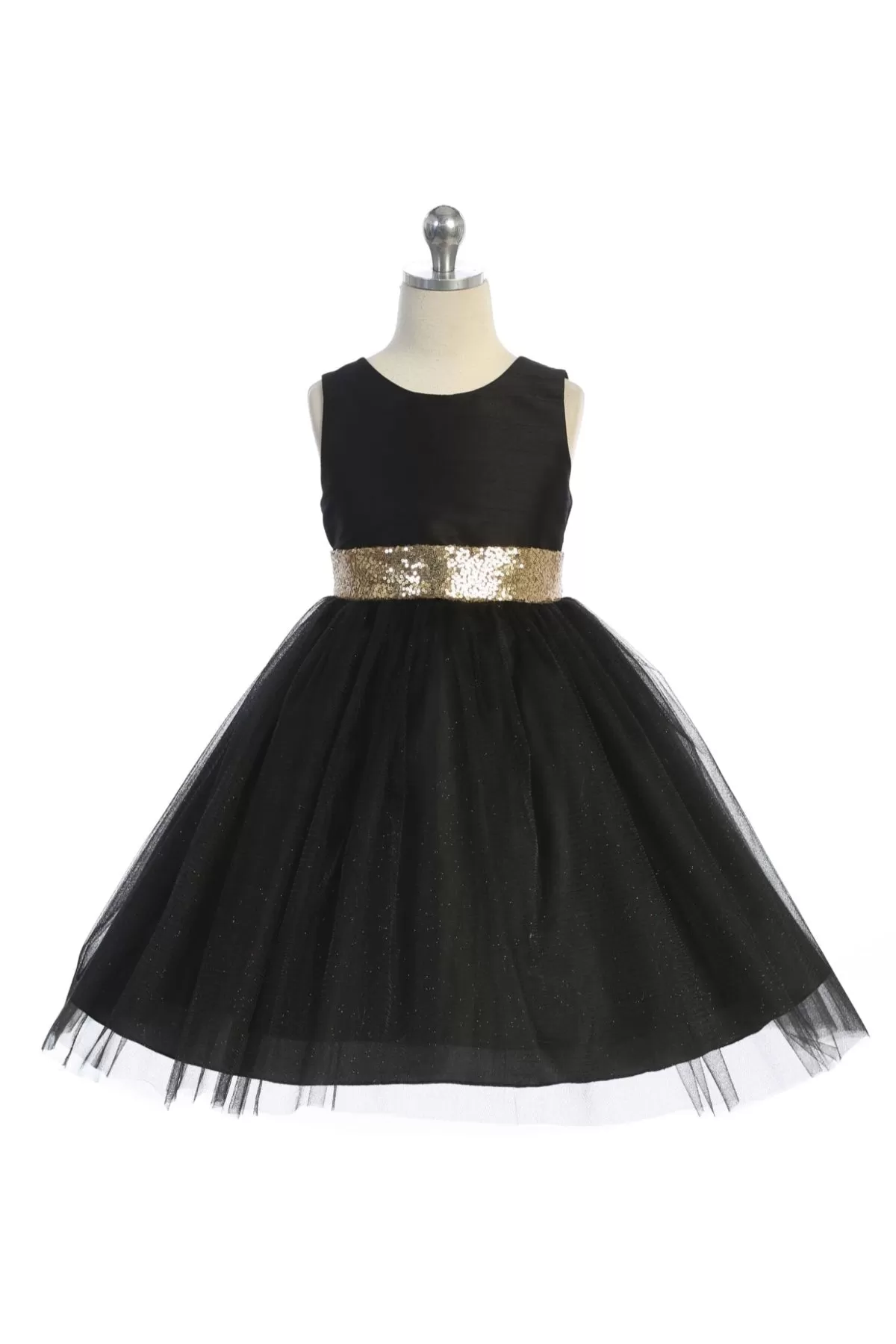 Gold Sequins V Back & Bow Girls Dress