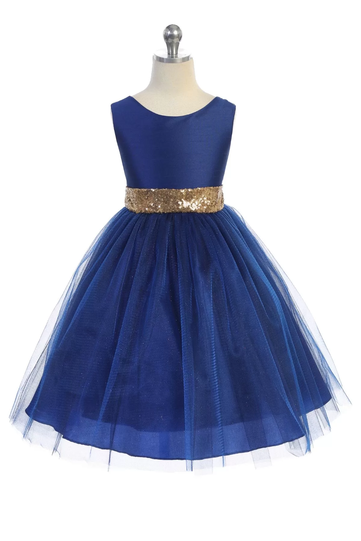 Gold Sequins V Back & Bow Girls Dress