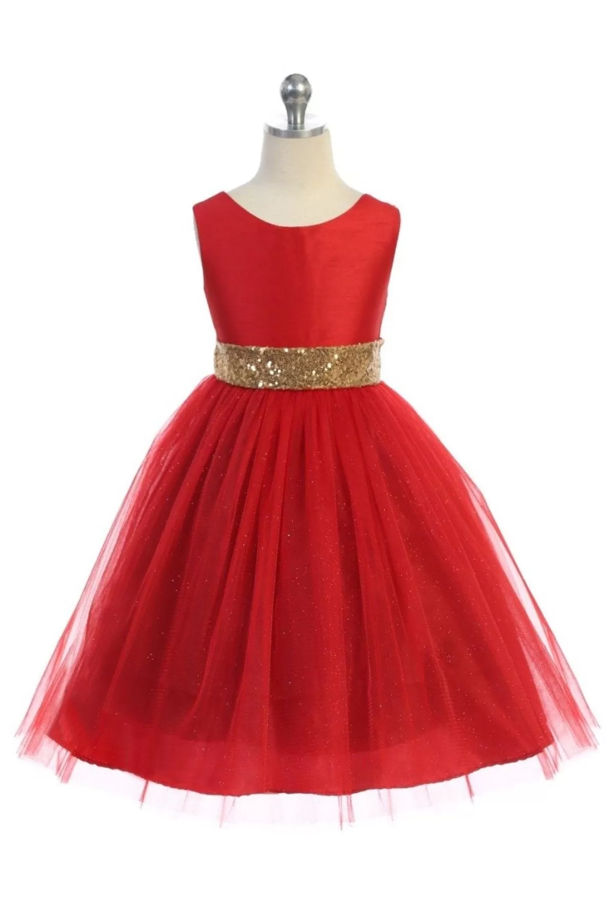 Gold Sequins V Back & Bow Girls Dress