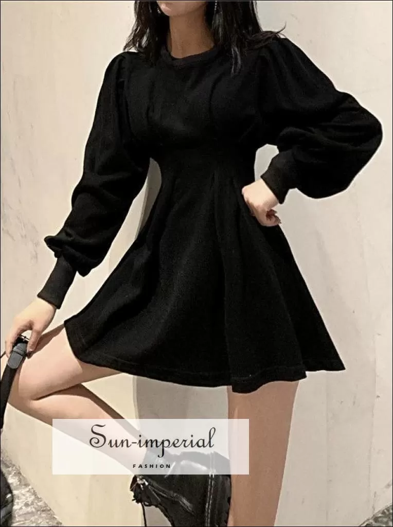 Grey Lantern Long Sleeve A- Line O Neck Casual Mini Dress