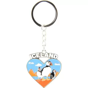 Keyring heart text ICELAND blue