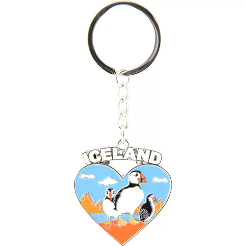 Keyring heart text ICELAND blue