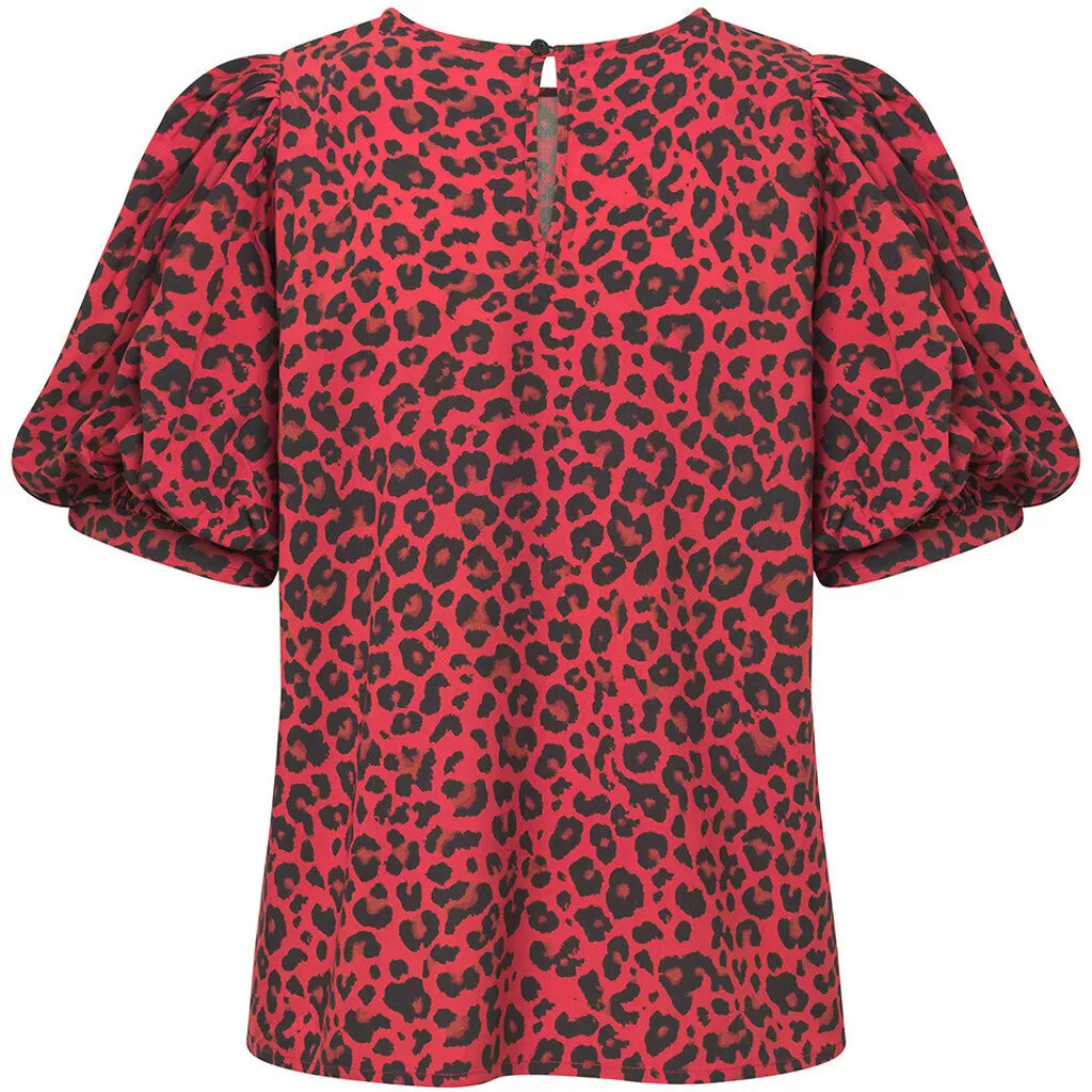 Kylie half sleeve blouse in red leopard print / 100198 - Red Animal Print