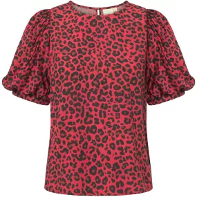 Kylie half sleeve blouse in red leopard print / 100198 - Red Animal Print