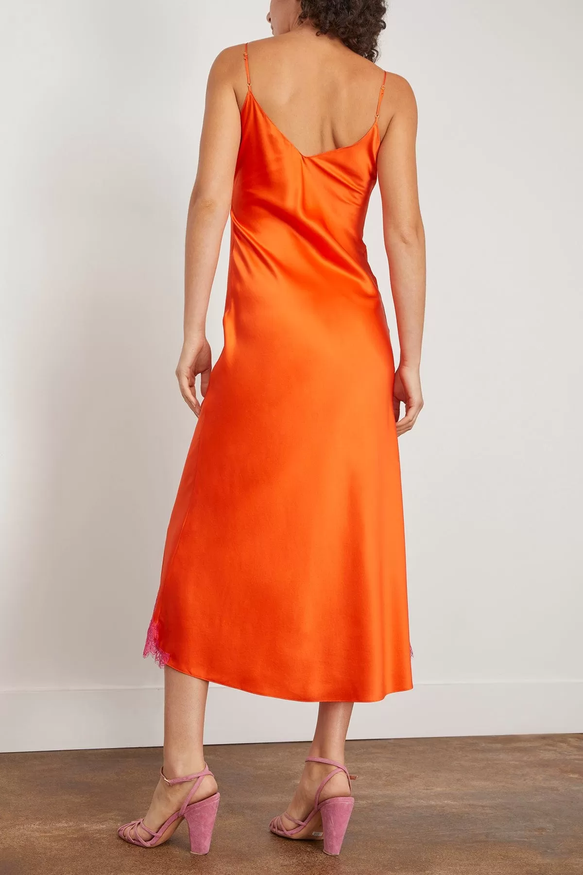 Lace Applique High Slit Slip in Tangerine