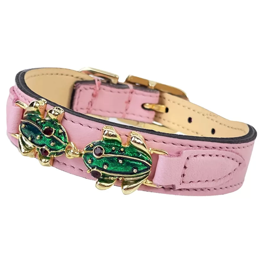 Leap Frog Dog Collar in Sweet Pink & Gold