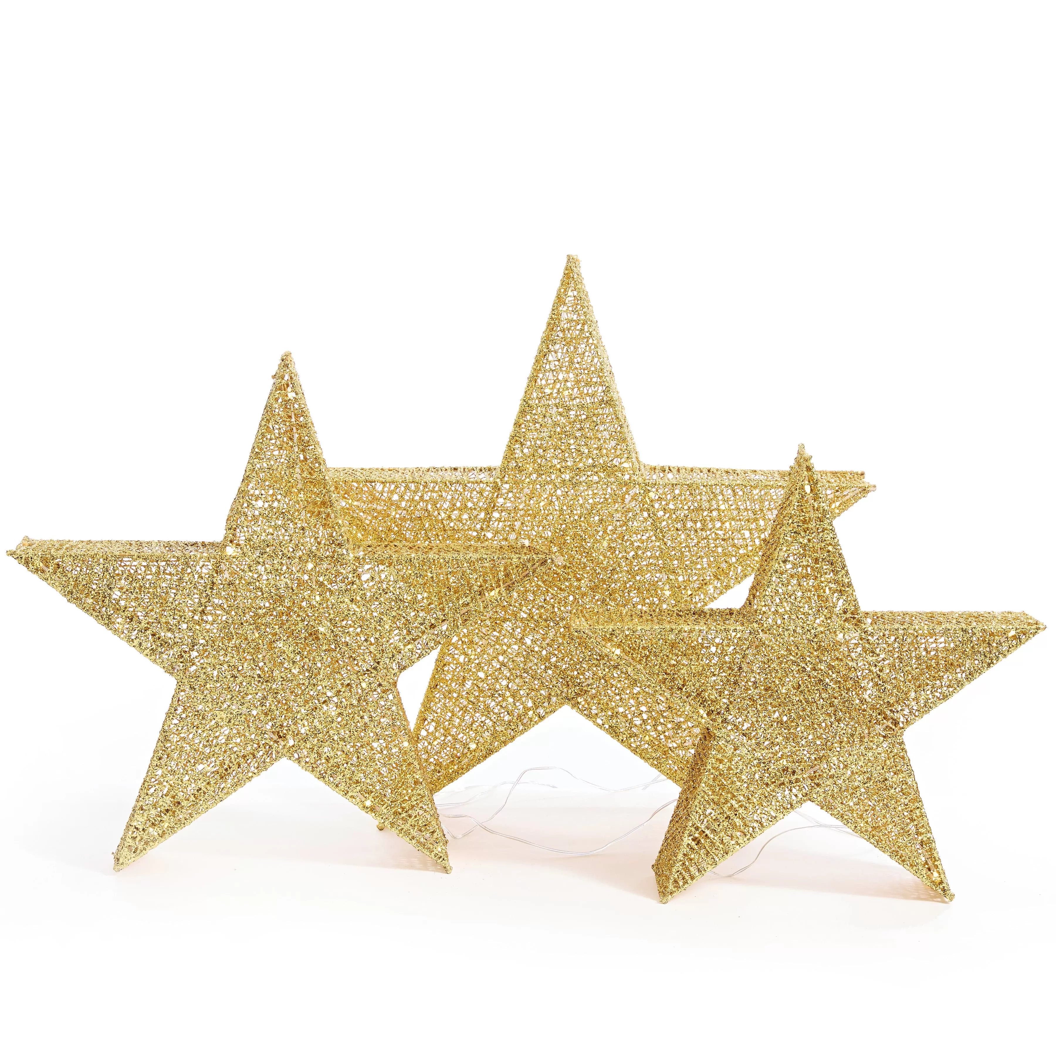 LED Gold Glitter Thread Nested Stars (3pc)