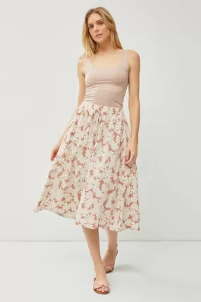 LINEN BLEND DRAWSTRING A-LINE FLARE MIDI SKIRTS