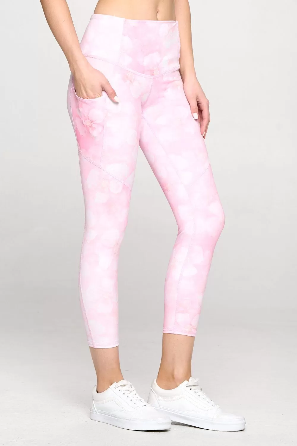 Liz - Pink Marble Floral w Pockets 7/8 Legging - FINAL SALE