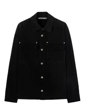 LOGO-PRINT VELVET OVERSHIRT