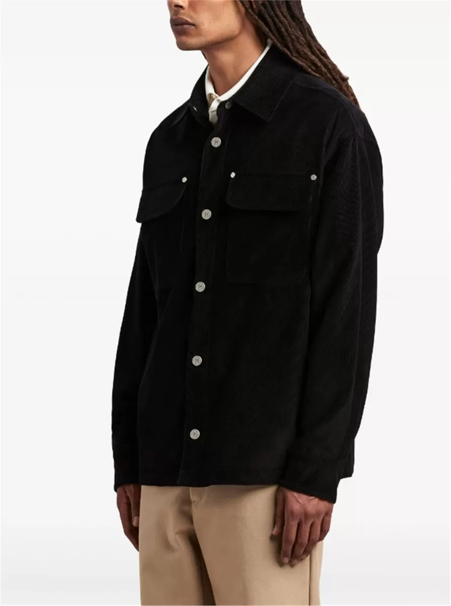 LOGO-PRINT VELVET OVERSHIRT