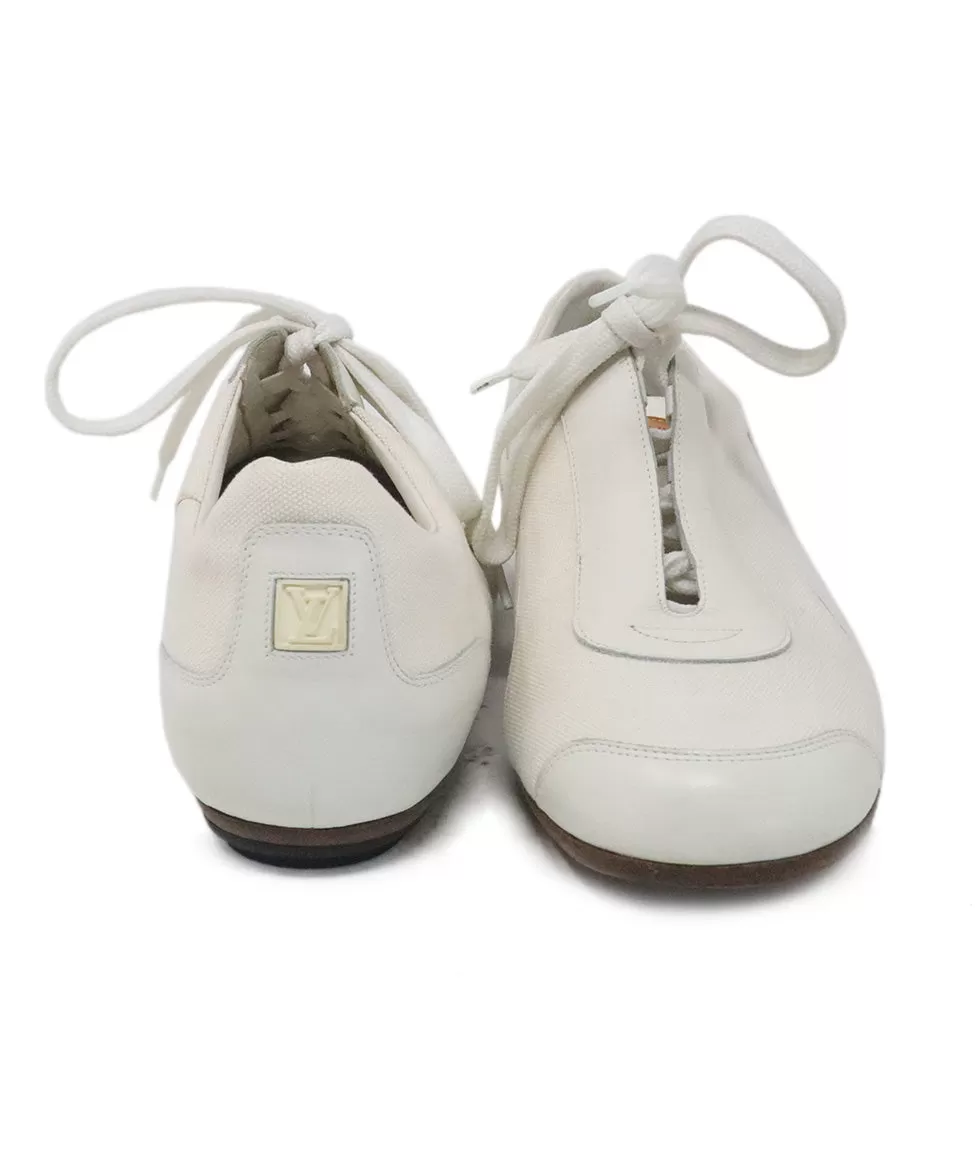 Louis Vuitton Ivory Leather & Canvas Sneakers sz 7.5