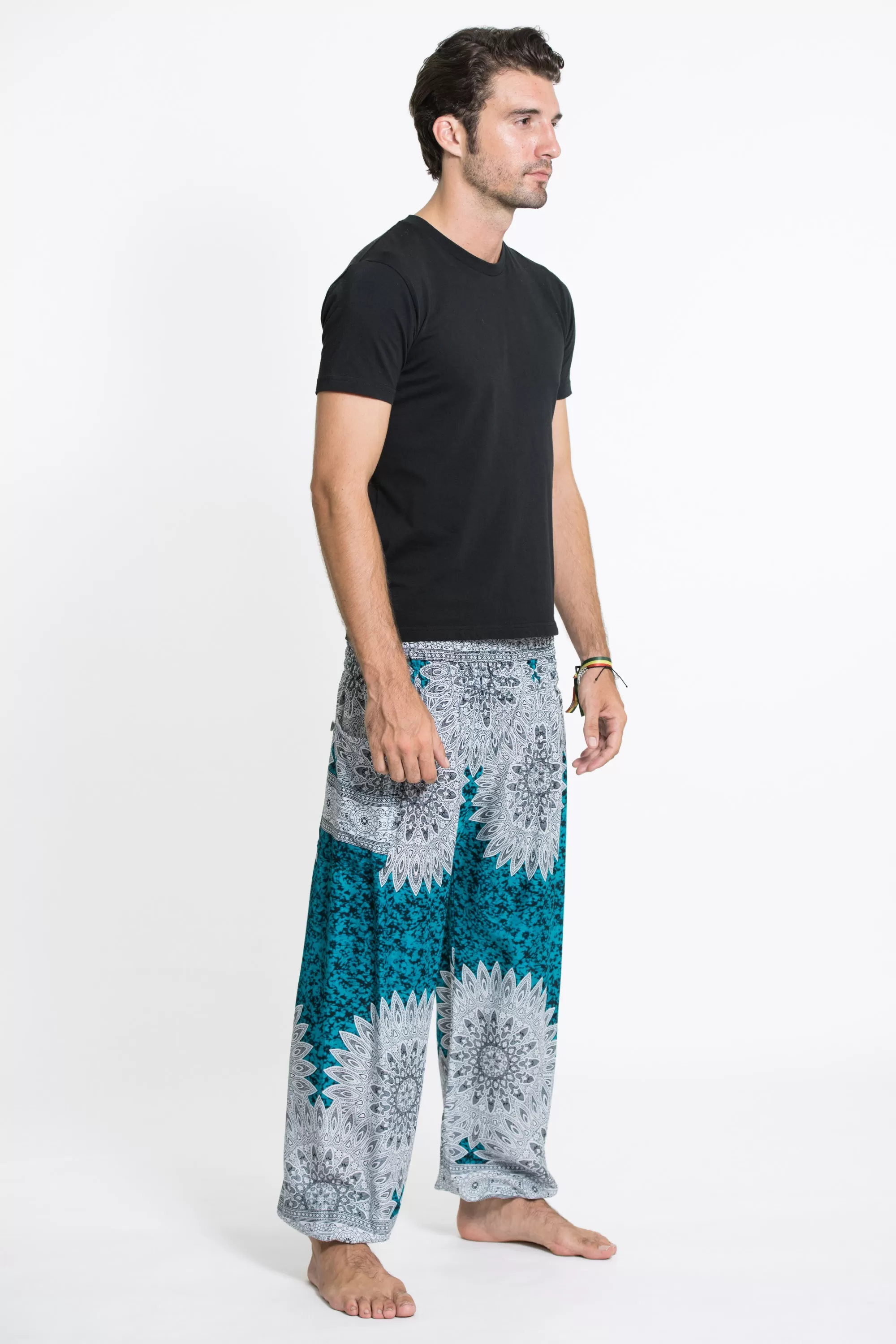 Marble Mandalas Men's Harem Pants in Turquoise