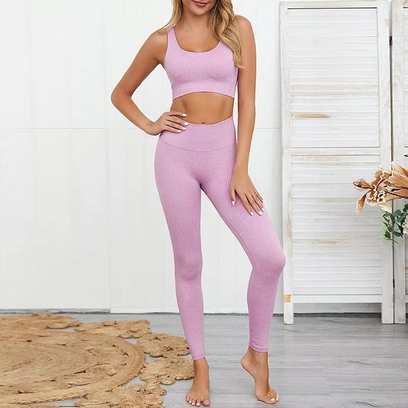 Matching Workout Gym Leggings and Crop Top Set