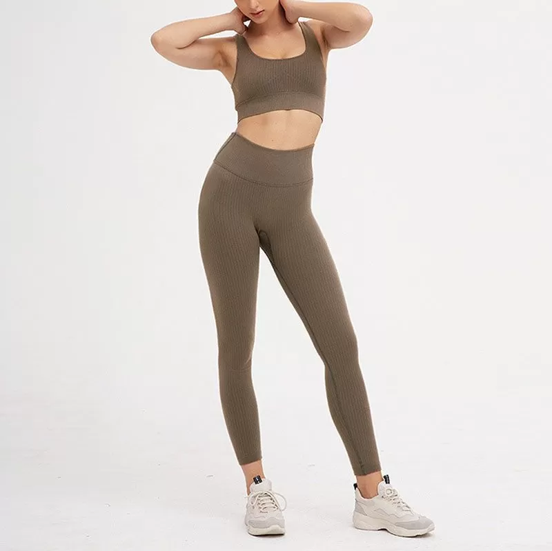 Matching Workout Gym Leggings and Crop Top Set