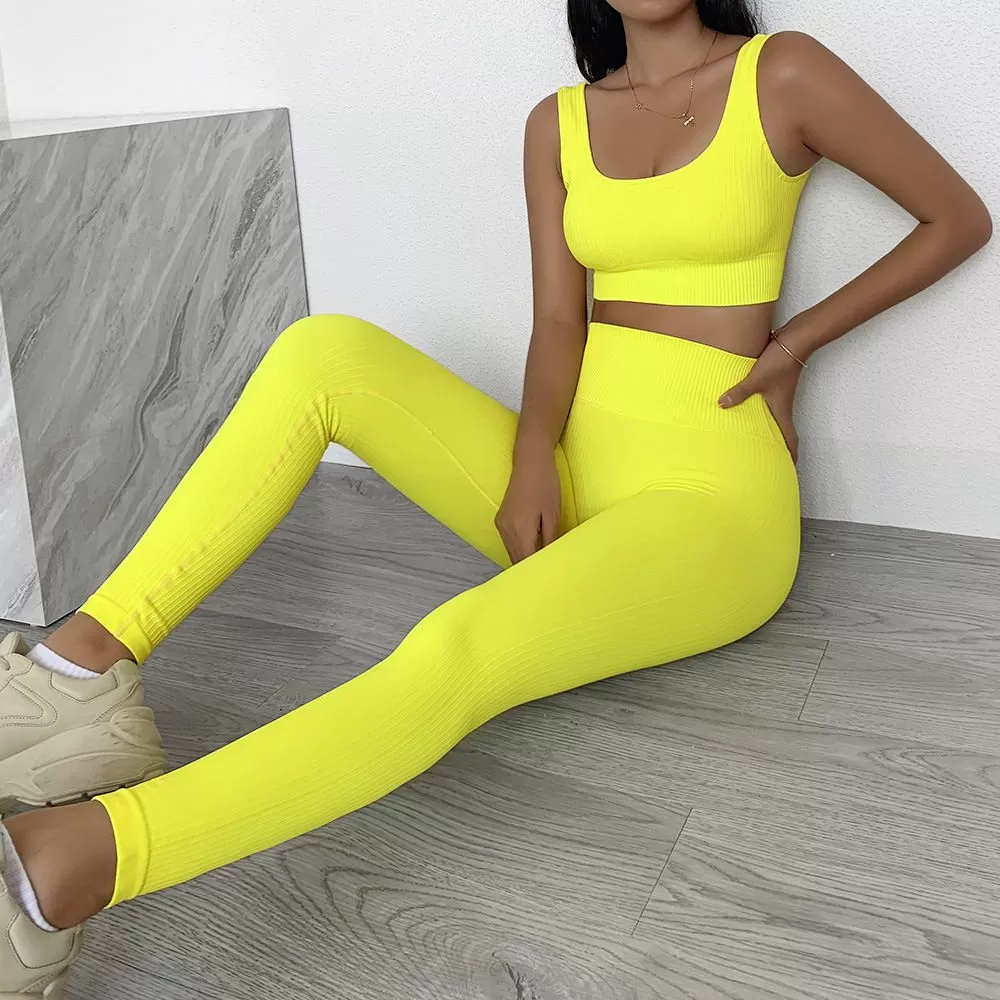 Matching Workout Gym Leggings and Crop Top Set