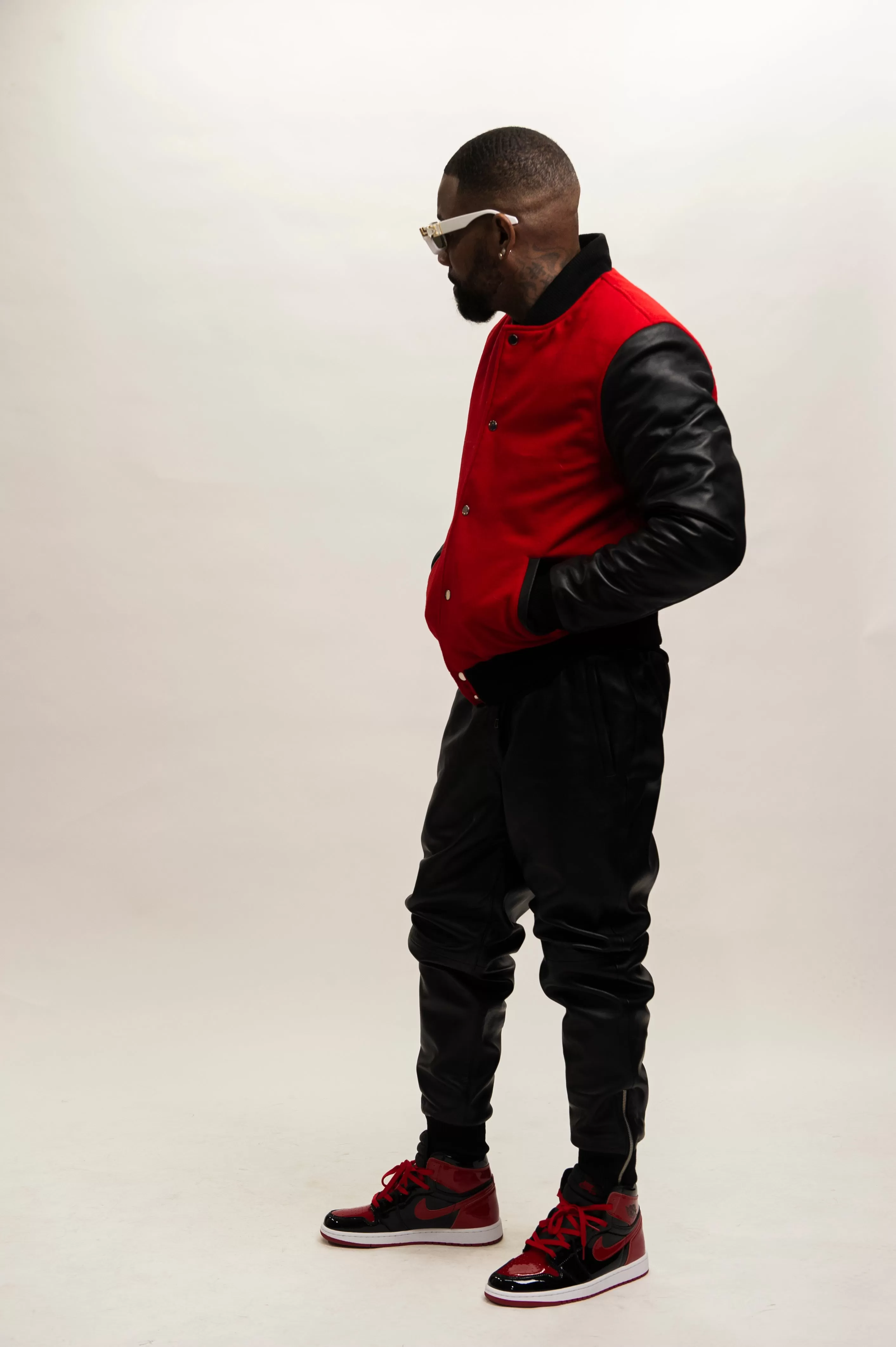 Men's Classic Wool And Leather Varsity Jacket [Red/Black]