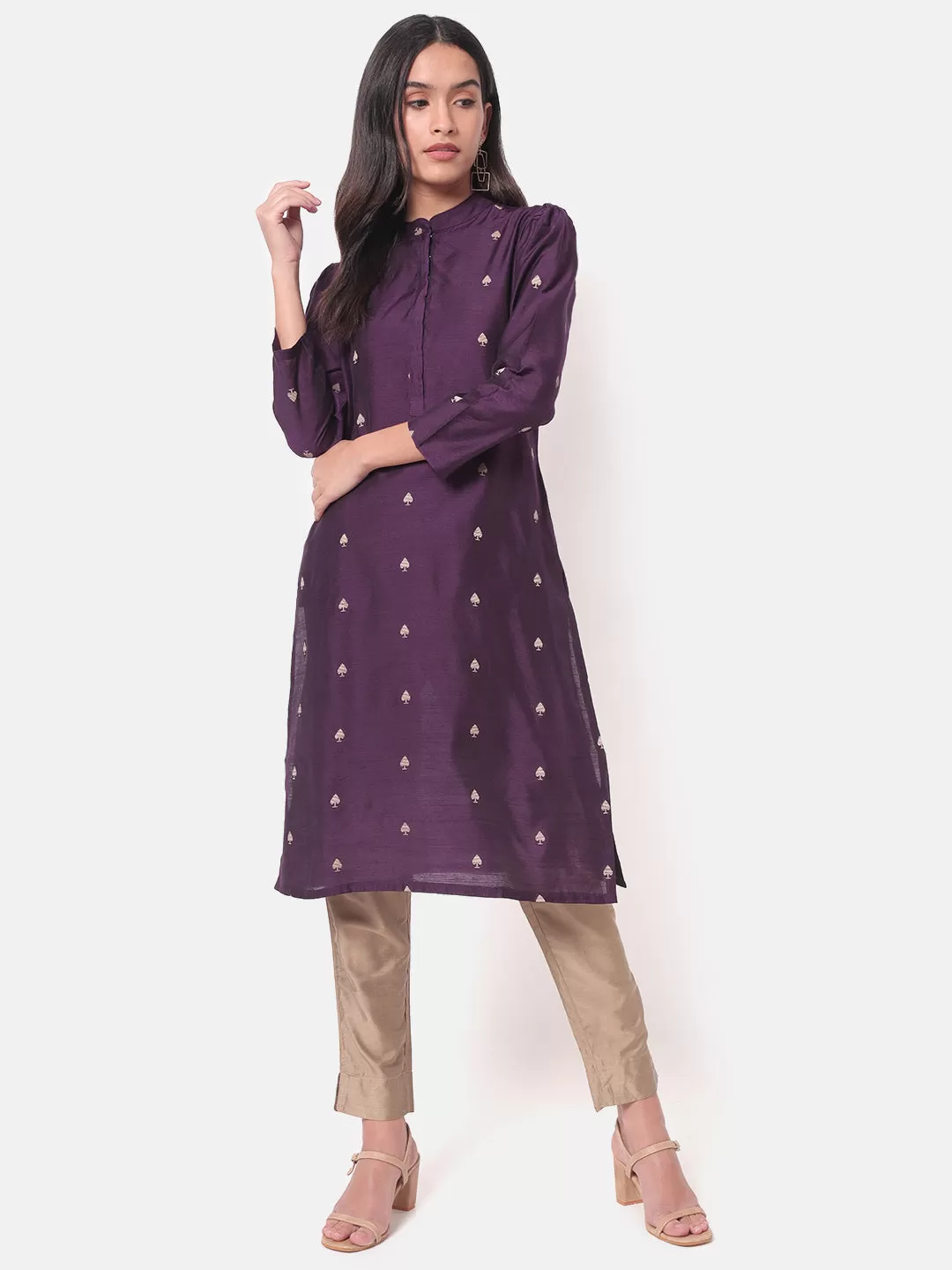 Nohreen Purple Woven Straight Kurta