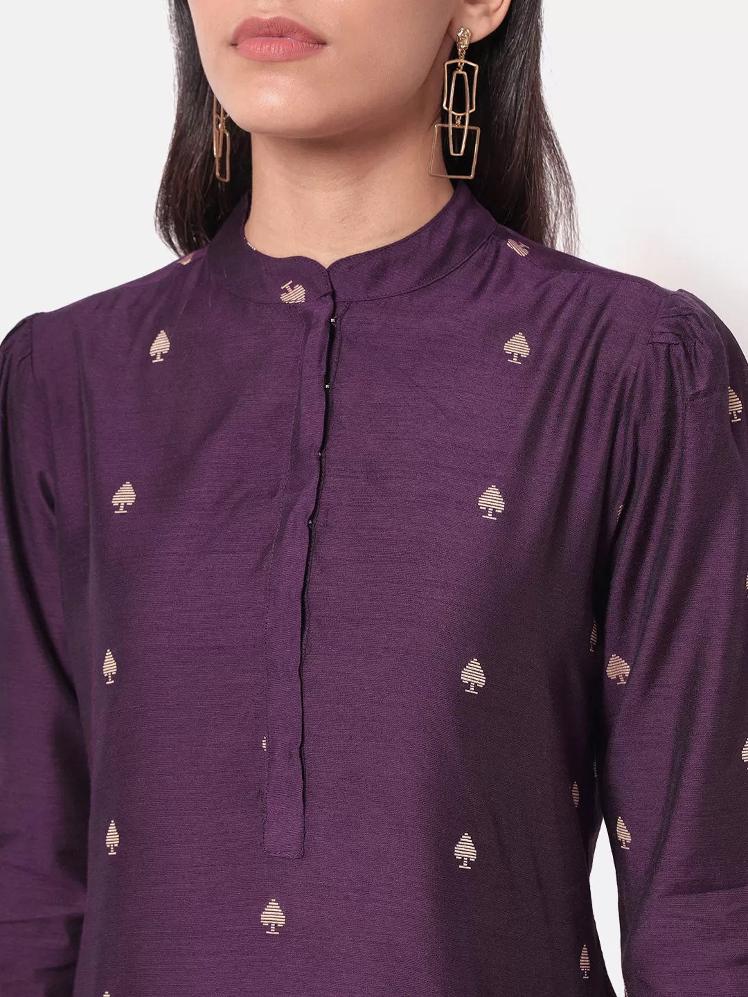 Nohreen Purple Woven Straight Kurta