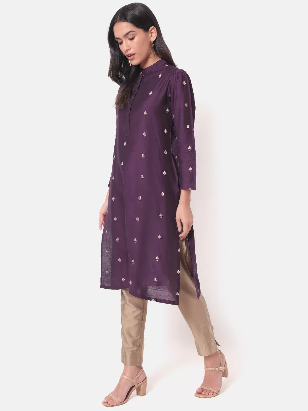 Nohreen Purple Woven Straight Kurta