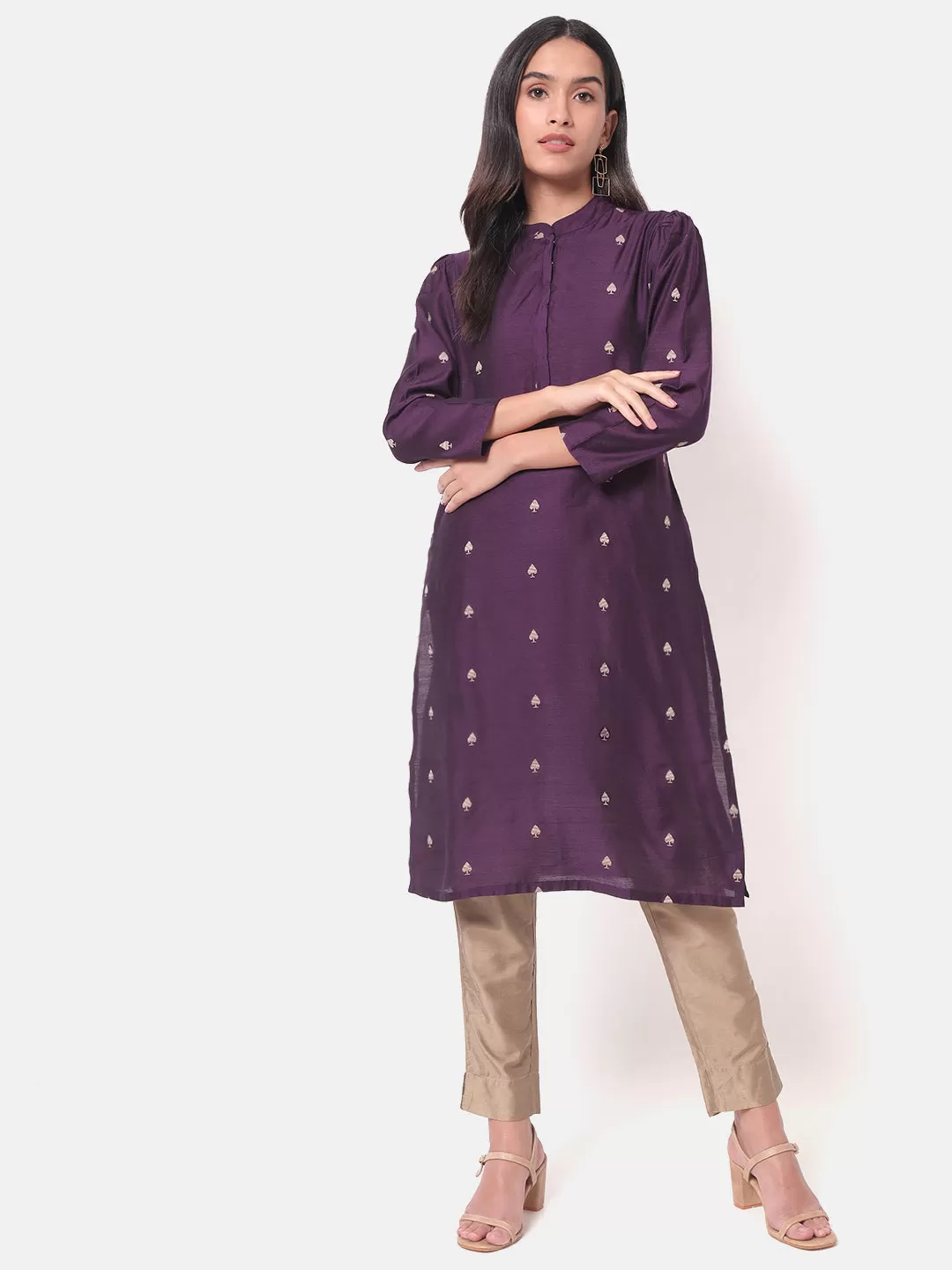 Nohreen Purple Woven Straight Kurta