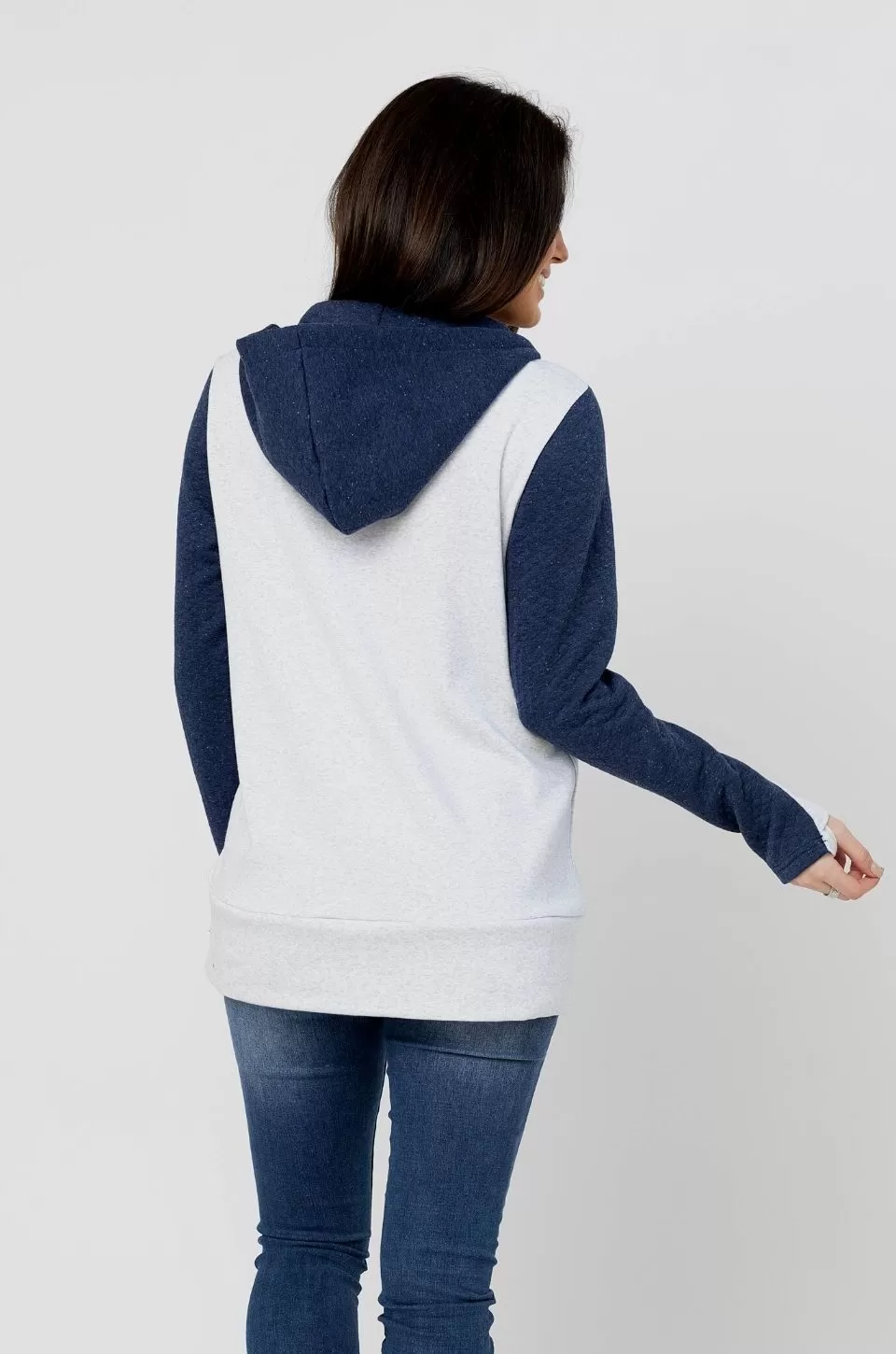 Nursing Hoodie - Quarter Zip - Hidden Zipper - Blue Waffle