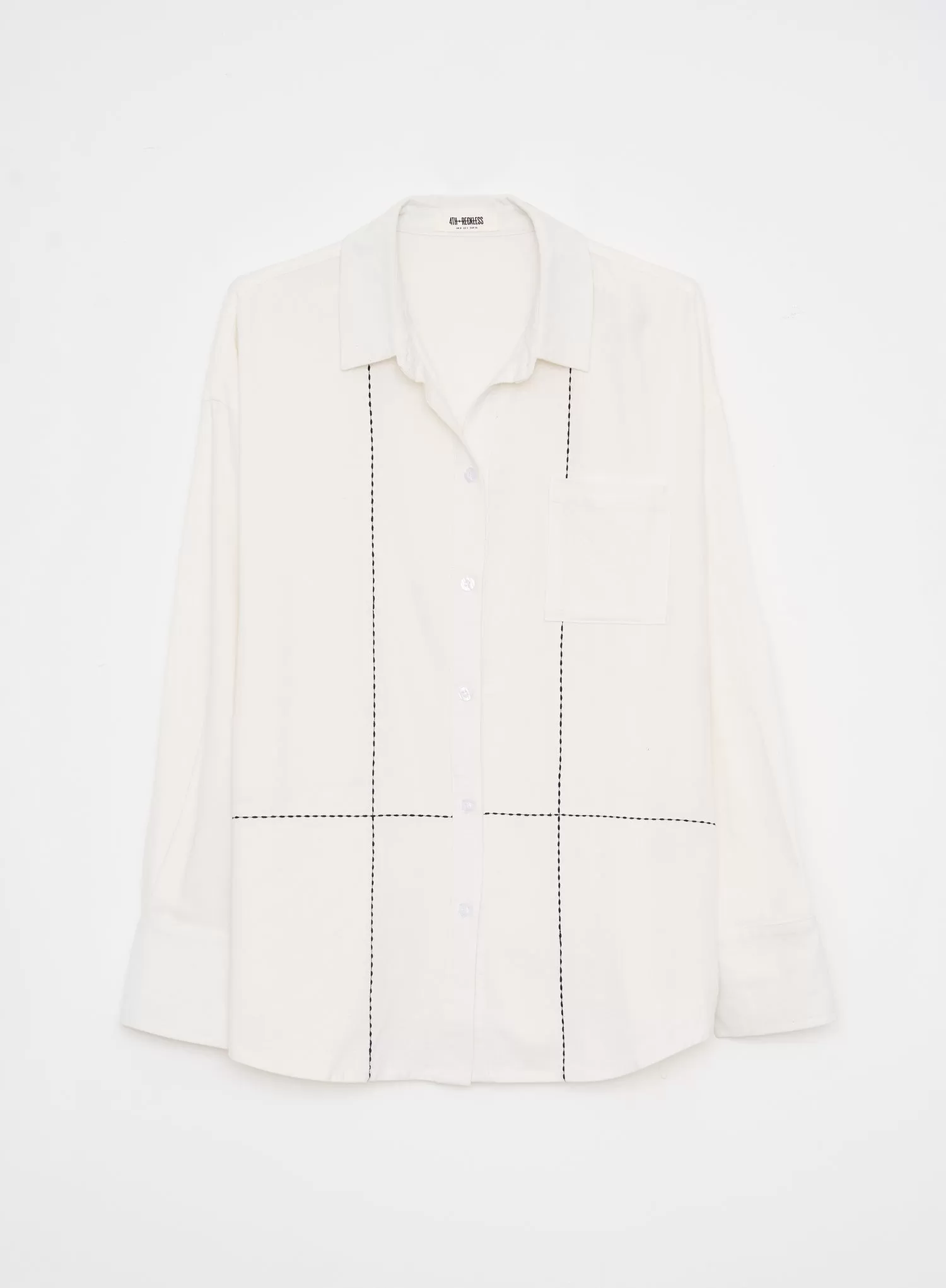 Off White Contrast Stitch Linen Oversized Shirt- Genevive