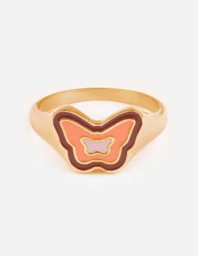 Pink Enamel Butterfly Ring