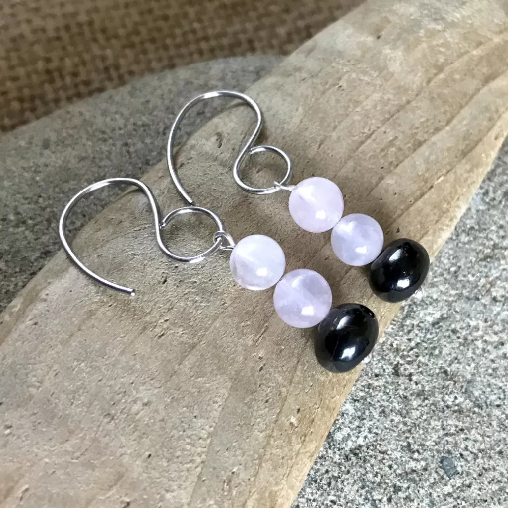 Shungite & Rose Quartz Earrings, Unconditional Love